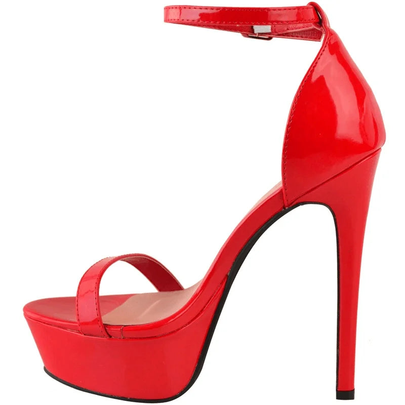 Fashionable, Bold and Beautiful DressWomen Sandals Sexy 14cm Supper High Heels Patent Leather Nighclub Platform Open Toes Sandals Party Red Wedding Shoes Plus Size