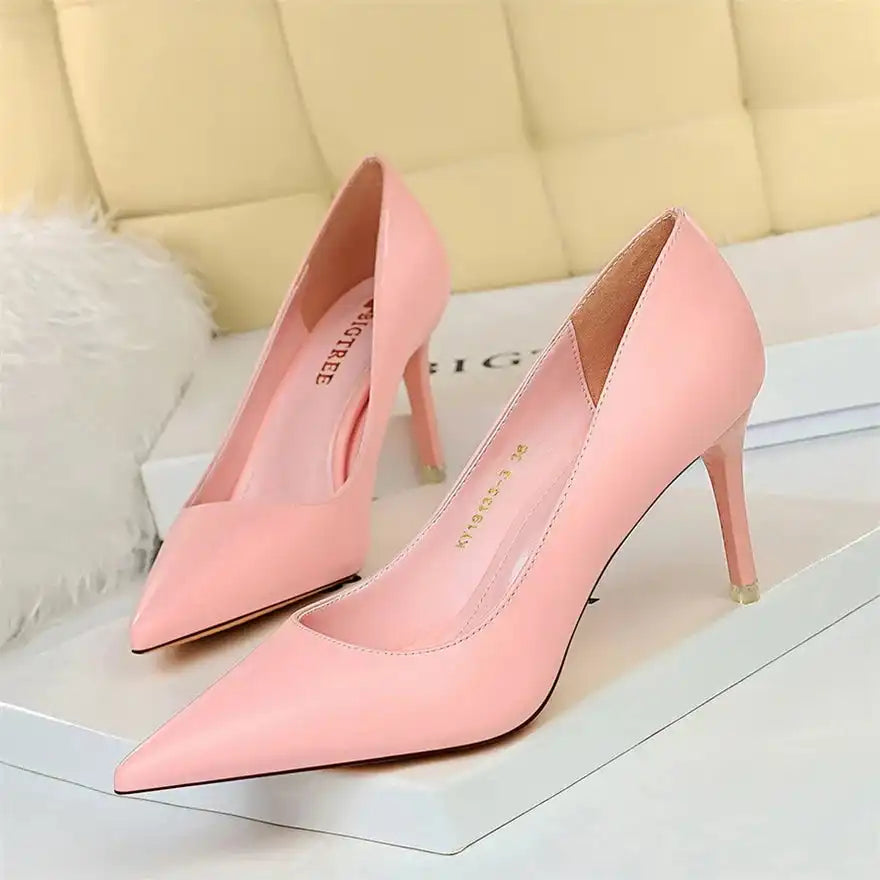 Fashion Women's Pointed Toe Pumps Soft Leather High Heels Slip-On Candy Colored 7.5/10.5cm Shoes