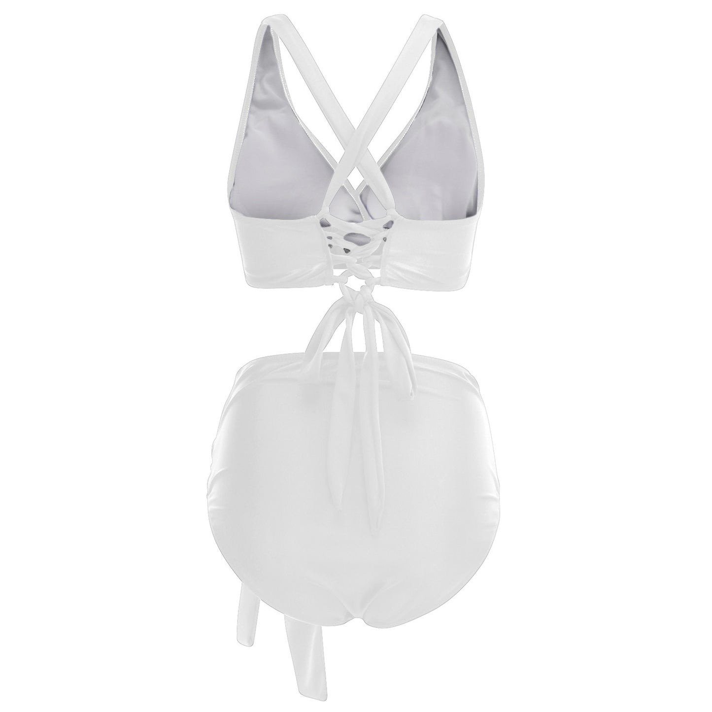 2023 Womens Swimwear High Waist Bikini Solid Color Plus Size Big Breast Swimsuit Strappy Bather Swimming Wear Bathing Suit - Just The Fly Way