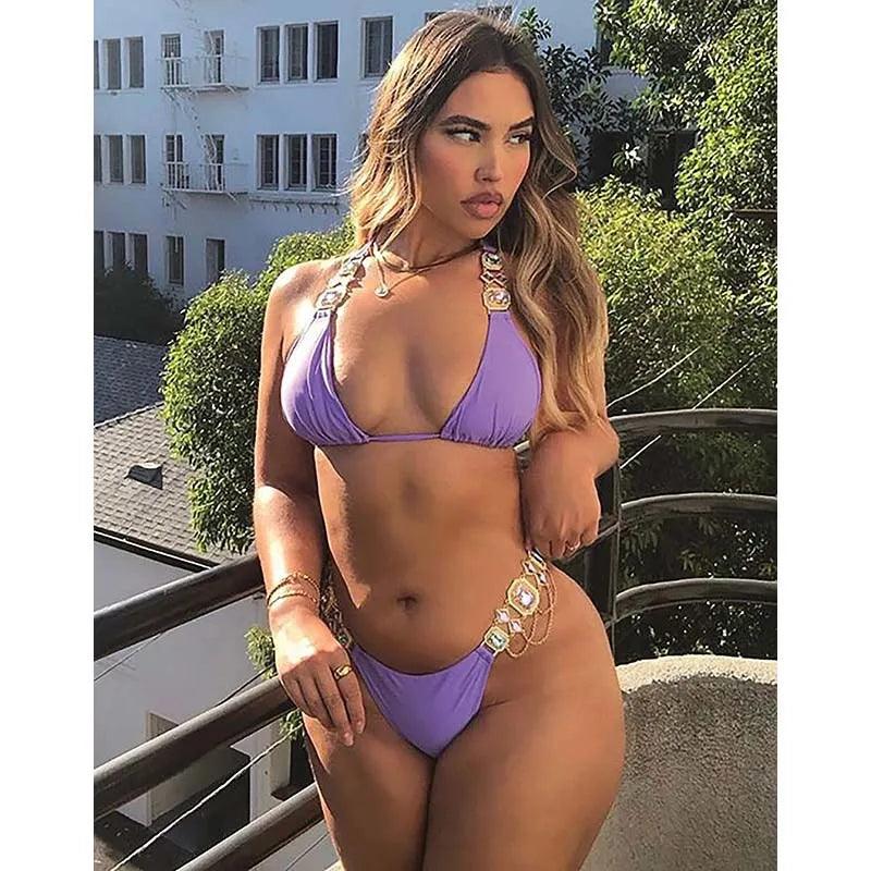 Solid-Color Bikini With Rhinestones and a Flattering Push-up Design - Just The Fly Way