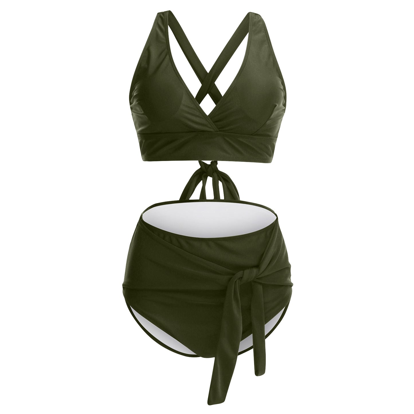 2023 Womens Swimwear High Waist Bikini Solid Color Plus Size Big Breast Swimsuit Strappy Bather Swimming Wear Bathing Suit - Just The Fly Way