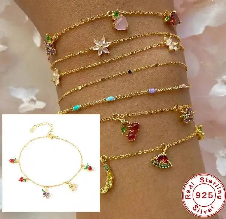 Gold Plated 925 Sterling Silver Stylish Geometric Bracelet - Exquisite Fruit Design, Simple and Cute Jewelry for Women - Just The Fly Way