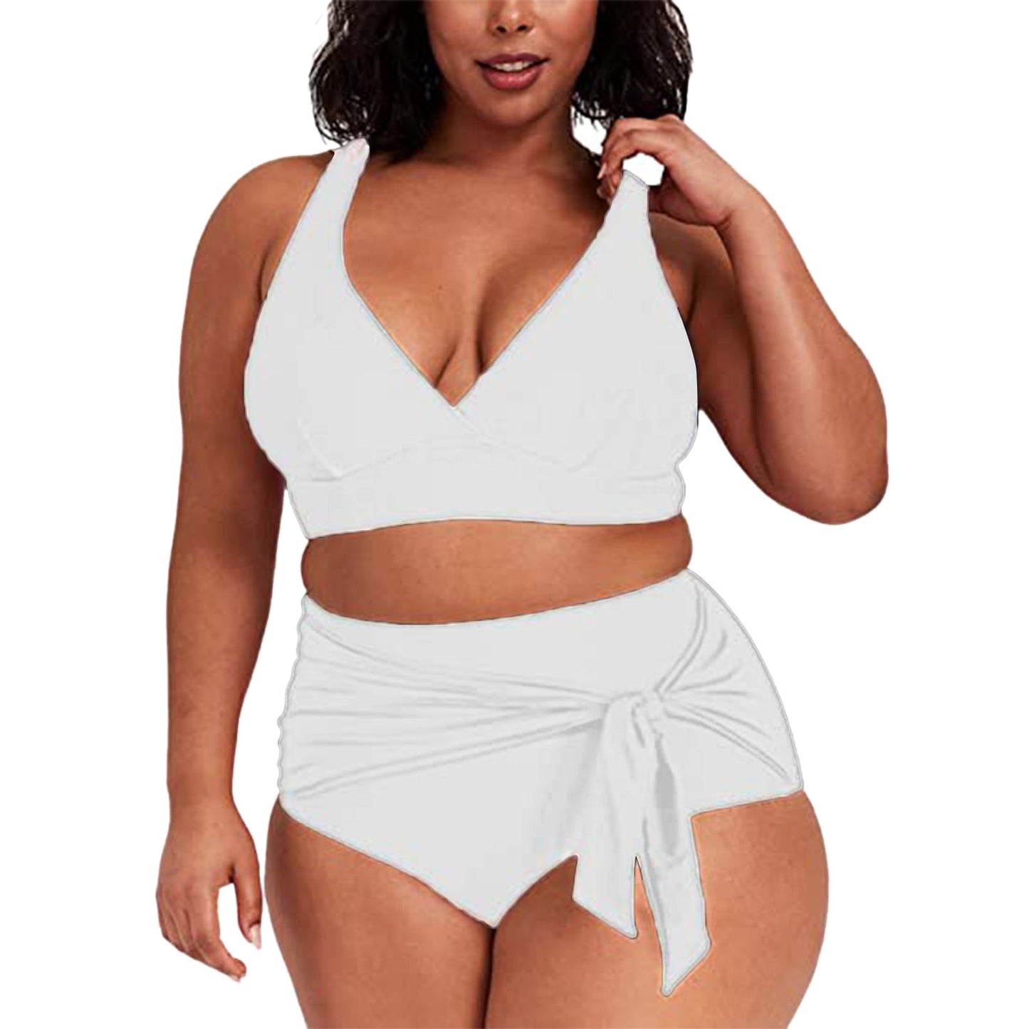 2023 Womens Swimwear High Waist Bikini Solid Color Plus Size Big Breast Swimsuit Strappy Bather Swimming Wear Bathing Suit - Just The Fly Way