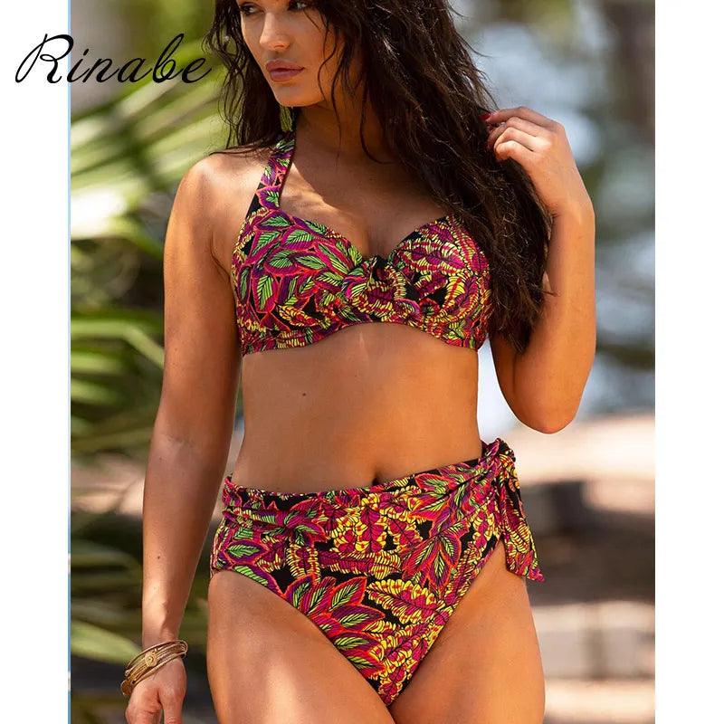 Rinabe Push Up Bikini, Floral Print Swimwear, High Waist - Just The Fly Way