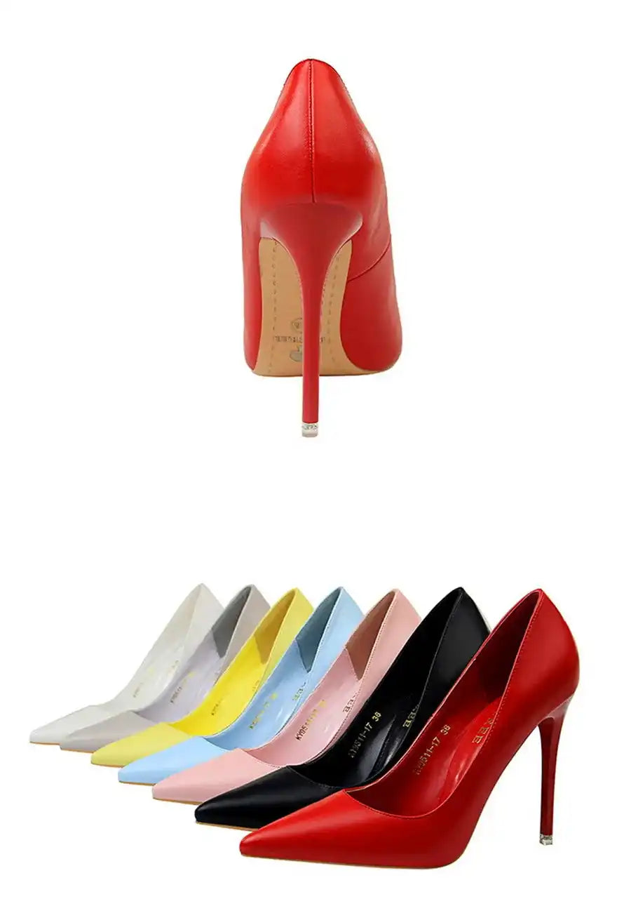 Fashion Women's Pointed Toe Pumps Soft Leather High Heels Slip-On Candy Colored 7.5/10.5cm Shoes
