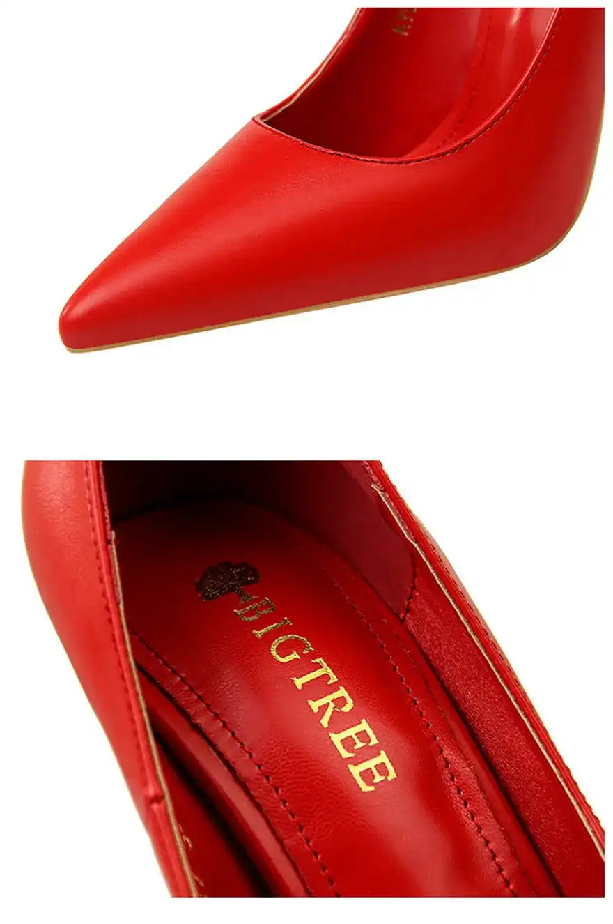Fashion Women's Pointed Toe Pumps Soft Leather High Heels Slip-On Candy Colored 7.5/10.5cm Shoes