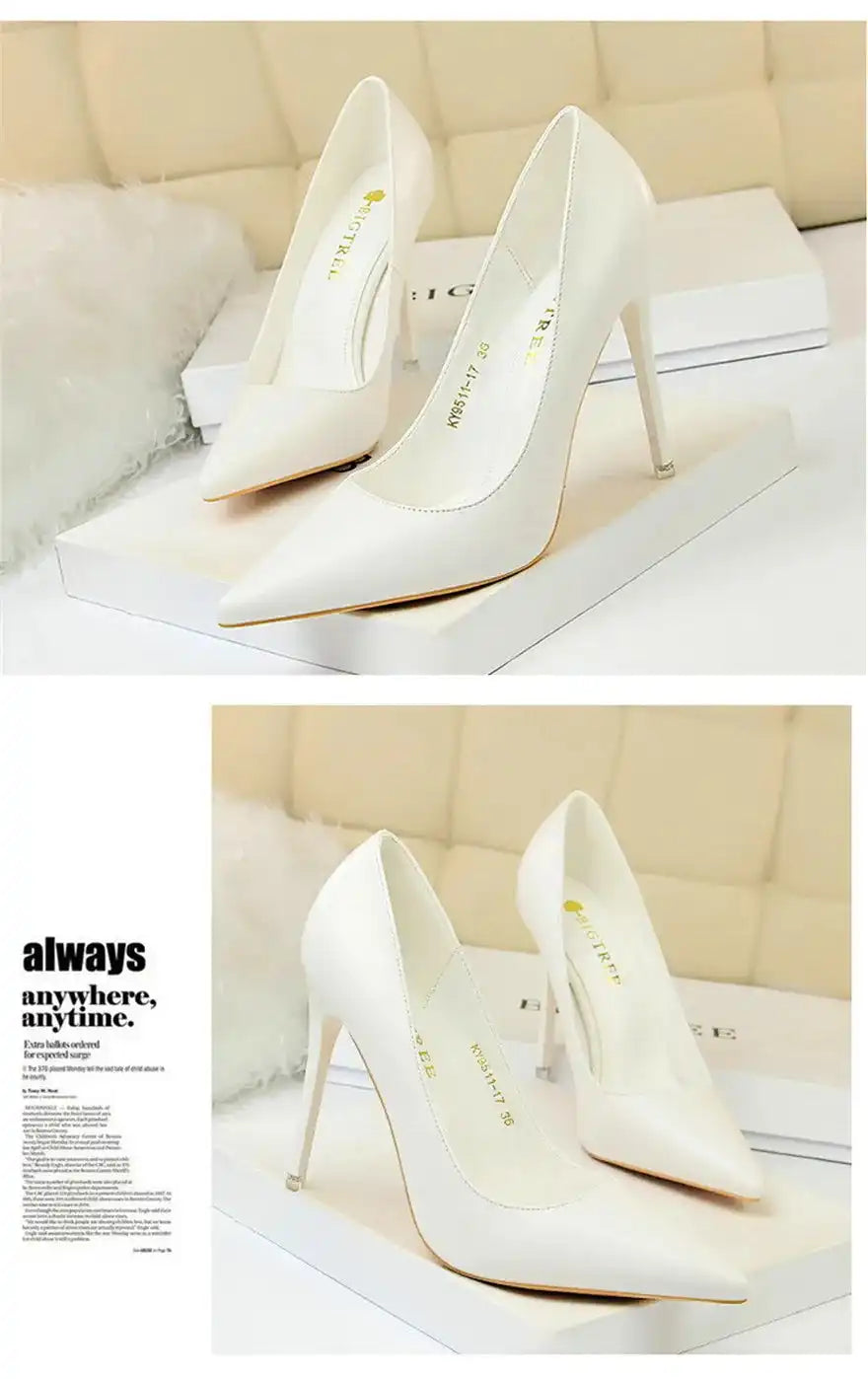 Fashion Women's Pointed Toe Pumps Soft Leather High Heels Slip-On Candy Colored 7.5/10.5cm Shoes