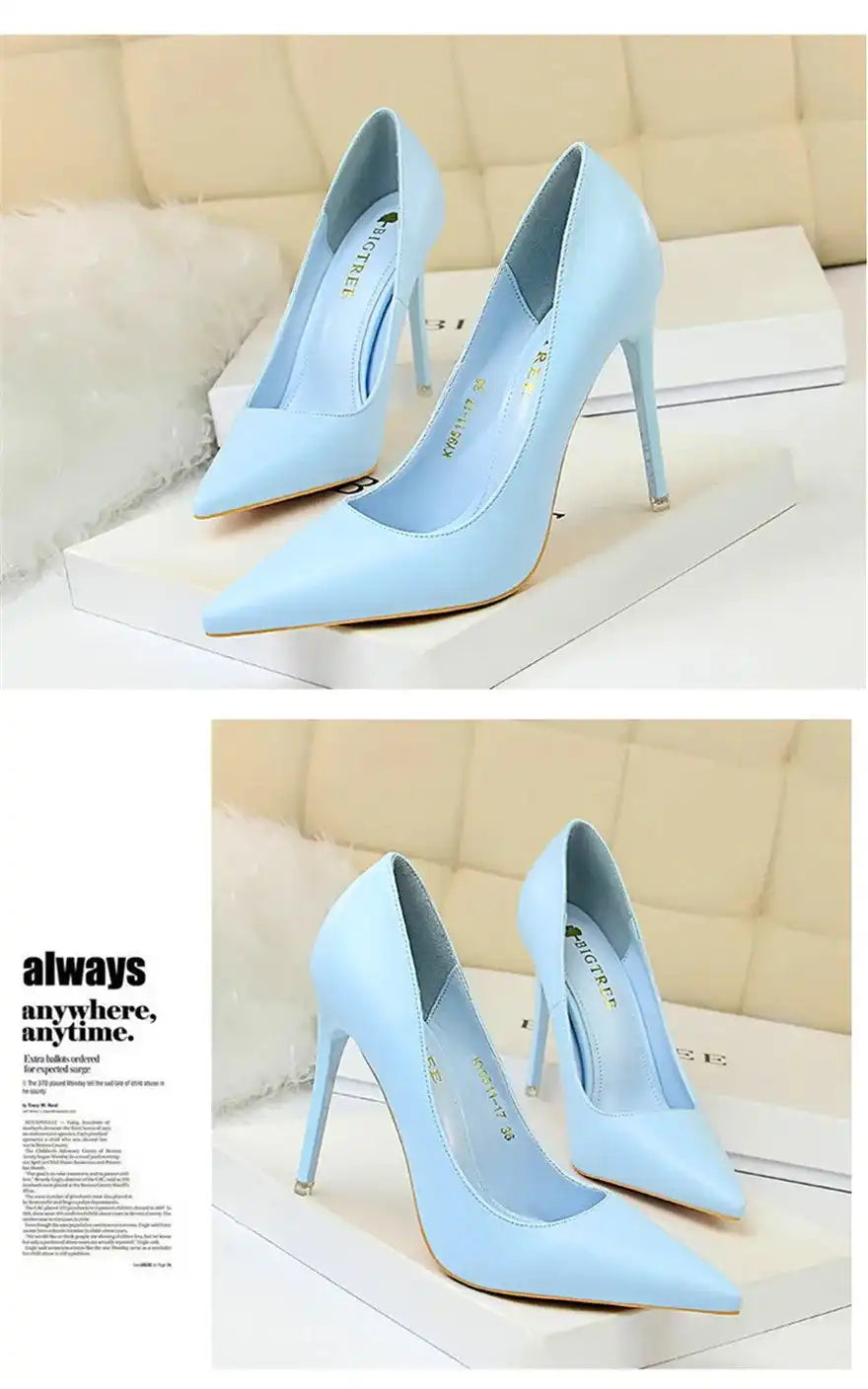 Fashion Women's Pointed Toe Pumps Soft Leather High Heels Slip-On Candy Colored 7.5/10.5cm Shoes