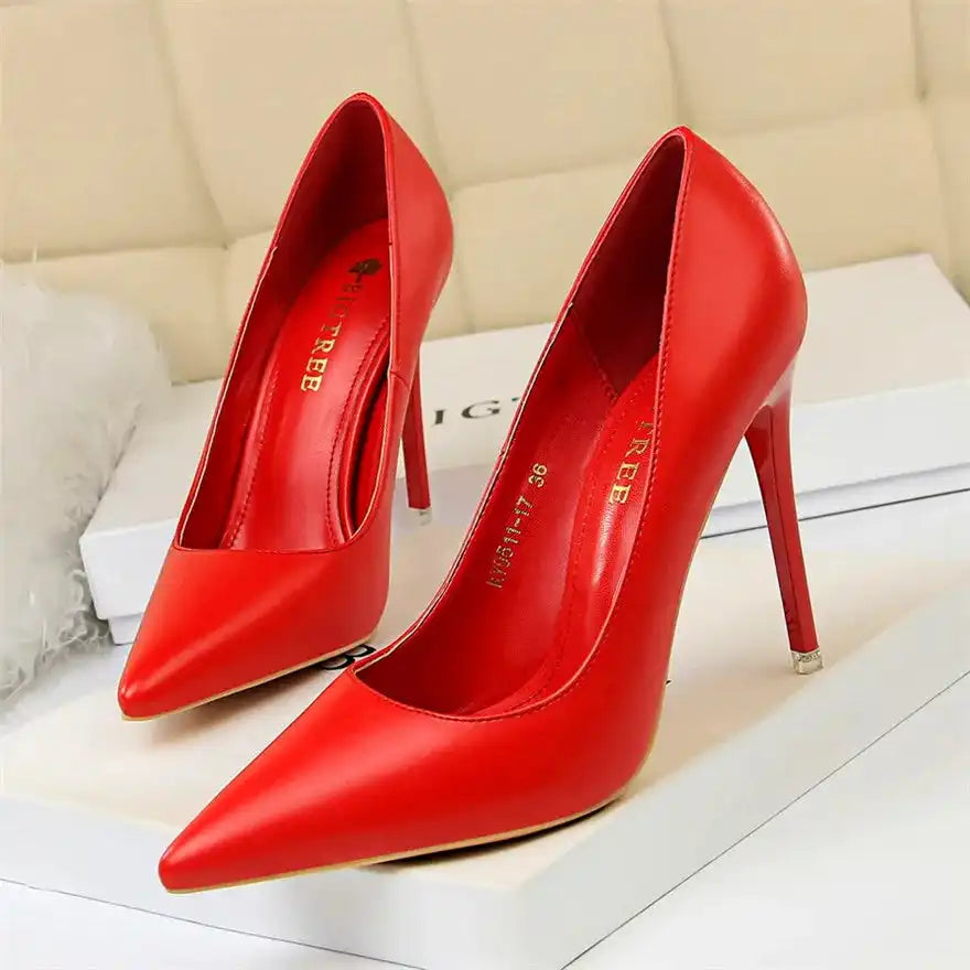 Fashion Women's Pointed Toe Pumps Soft Leather High Heels Slip-On Candy Colored 7.5/10.5cm Shoes