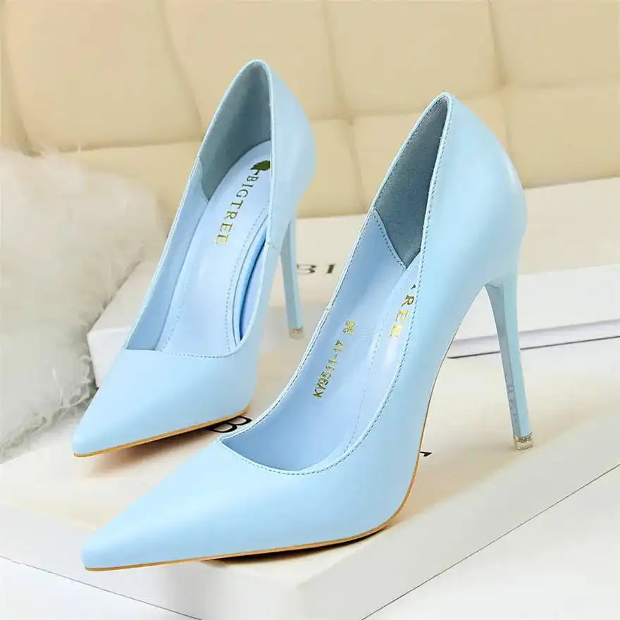 Fashion Women's Pointed Toe Pumps Soft Leather High Heels Slip-On Candy Colored 7.5/10.5cm Shoes