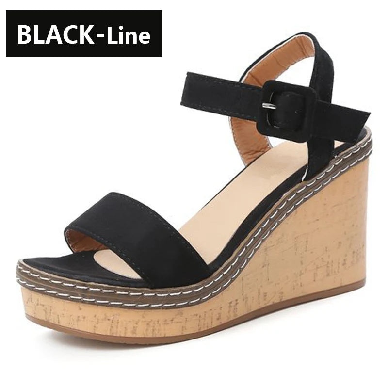 Fashionable, Bold and Beautiful DressAphixta Women's Peep Toe Buckle Sandals Platform 10cm Wedge Heel Fashion Summer Shoes Beige/Black/Green True to Size