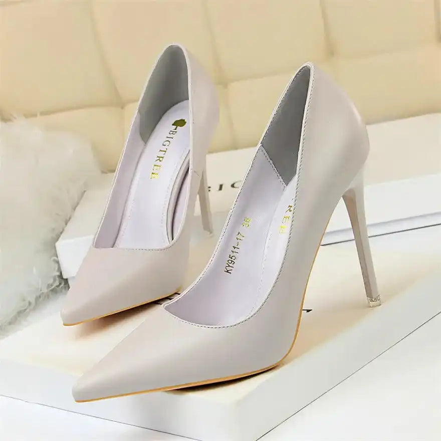 Fashion Women's Pointed Toe Pumps Soft Leather High Heels Slip-On Candy Colored 7.5/10.5cm Shoes
