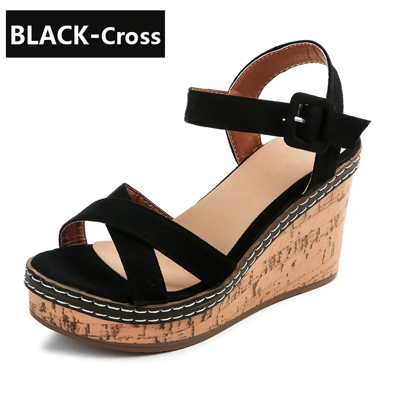 Fashionable, Bold and Beautiful DressAphixta Women's Peep Toe Buckle Sandals Platform 10cm Wedge Heel Fashion Summer Shoes Beige/Black/Green True to Size