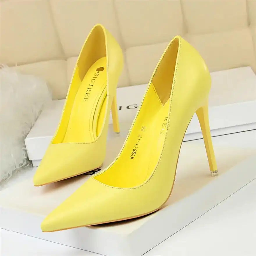 Fashion Women's Pointed Toe Pumps Soft Leather High Heels Slip-On Candy Colored 7.5/10.5cm Shoes