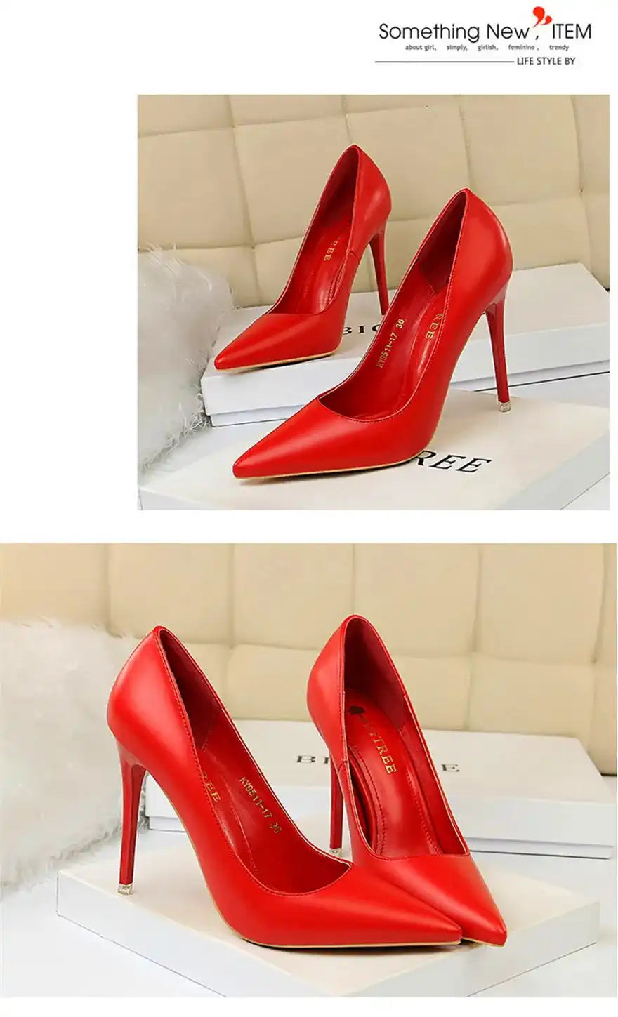 Fashion Women's Pointed Toe Pumps Soft Leather High Heels Slip-On Candy Colored 7.5/10.5cm Shoes