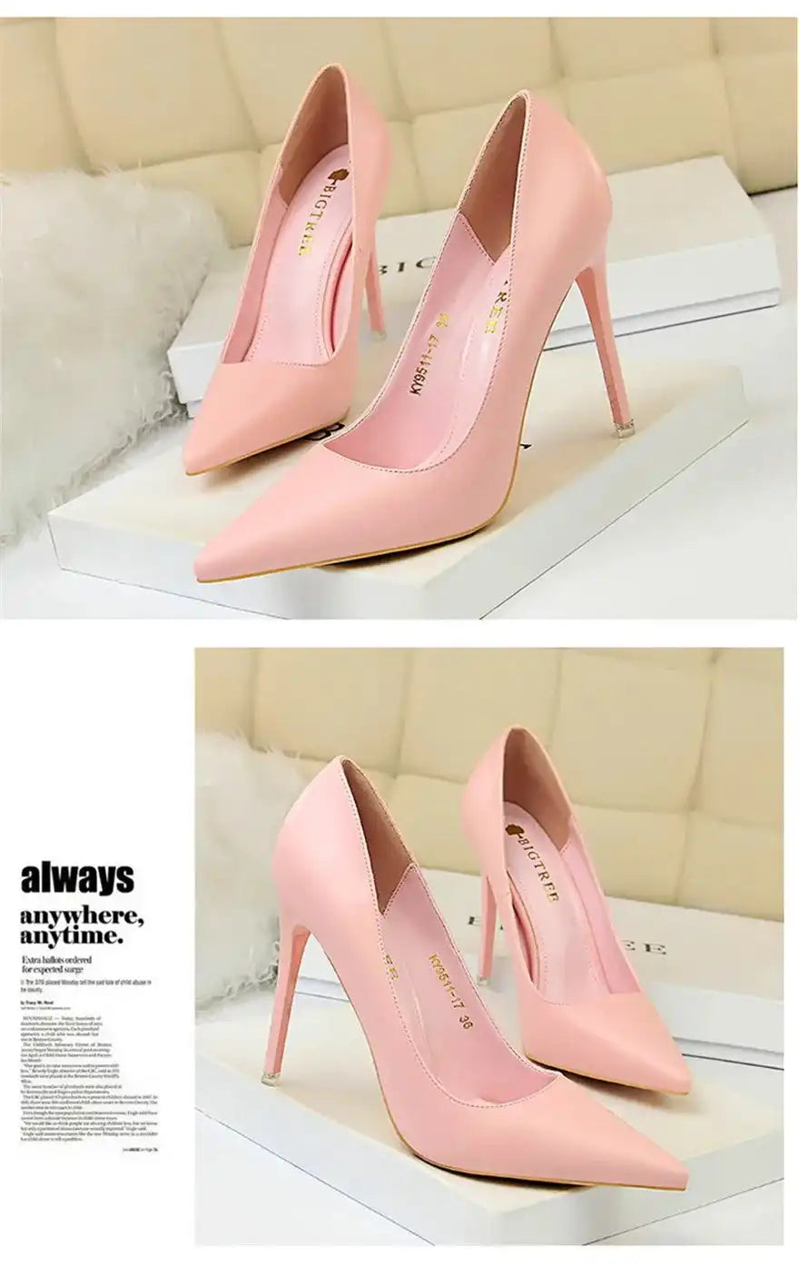 Fashion Women's Pointed Toe Pumps Soft Leather High Heels Slip-On Candy Colored 7.5/10.5cm Shoes