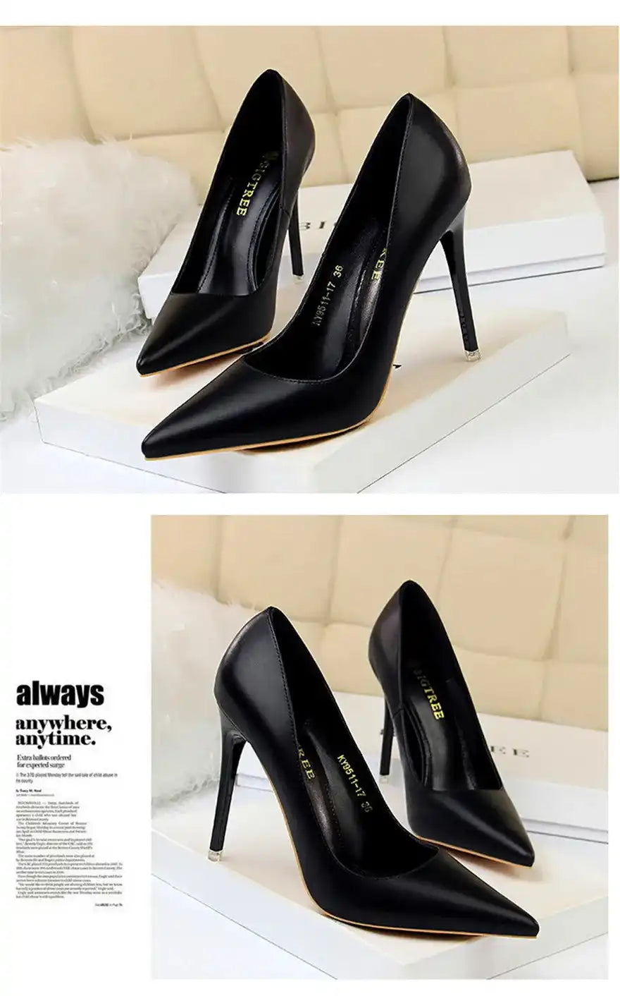 Fashion Women's Pointed Toe Pumps Soft Leather High Heels Slip-On Candy Colored 7.5/10.5cm Shoes