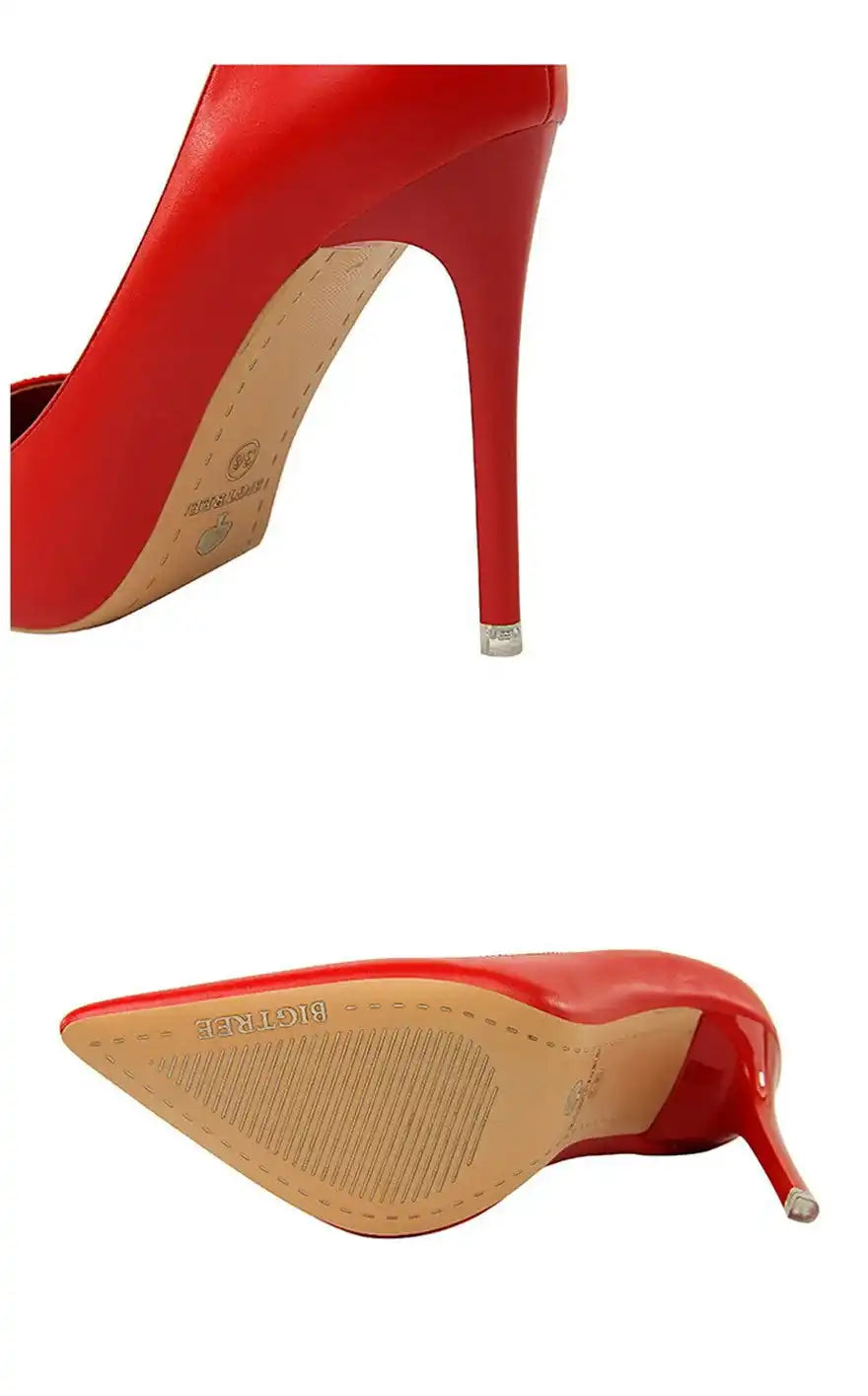 Fashion Women's Pointed Toe Pumps Soft Leather High Heels Slip-On Candy Colored 7.5/10.5cm Shoes