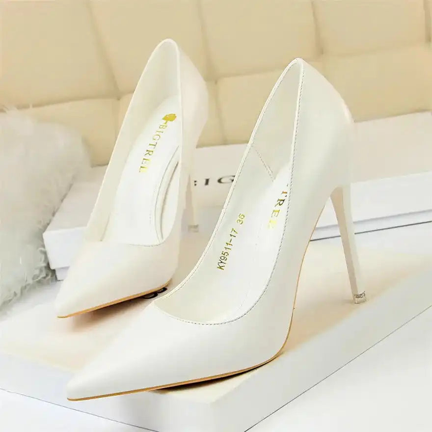 Fashion Women's Pointed Toe Pumps Soft Leather High Heels Slip-On Candy Colored 7.5/10.5cm Shoes