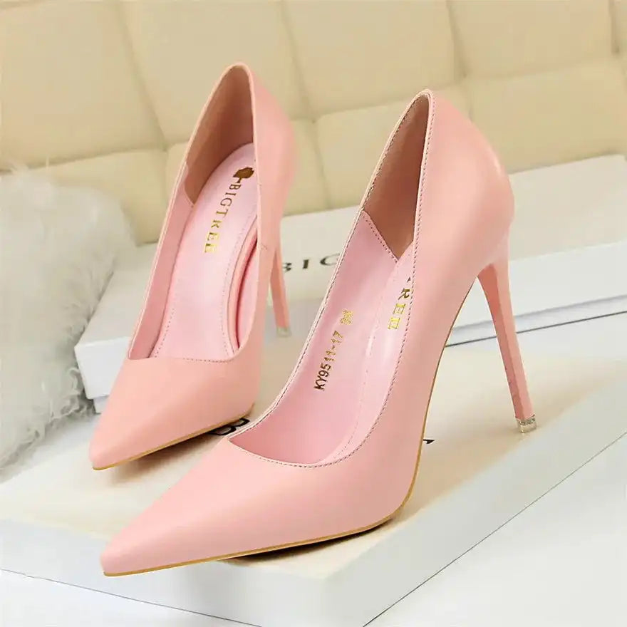 Fashion Women's Pointed Toe Pumps Soft Leather High Heels Slip-On Candy Colored 7.5/10.5cm Shoes
