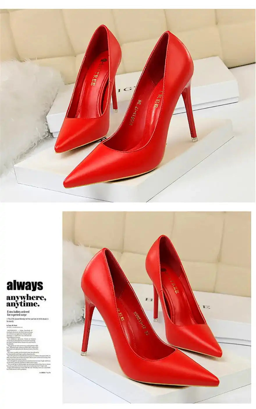 Fashion Women's Pointed Toe Pumps Soft Leather High Heels Slip-On Candy Colored 7.5/10.5cm Shoes