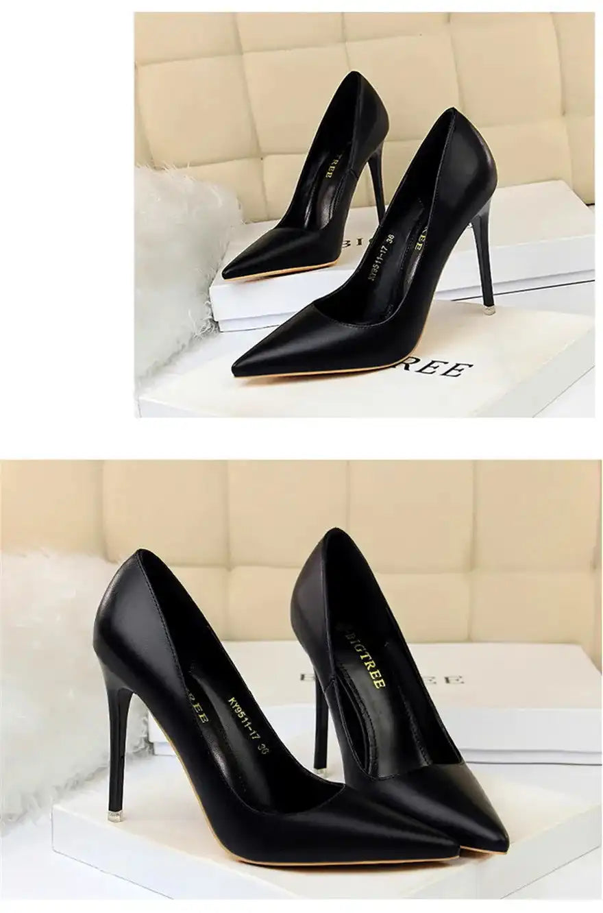 Fashion Women's Pointed Toe Pumps Soft Leather High Heels Slip-On Candy Colored 7.5/10.5cm Shoes