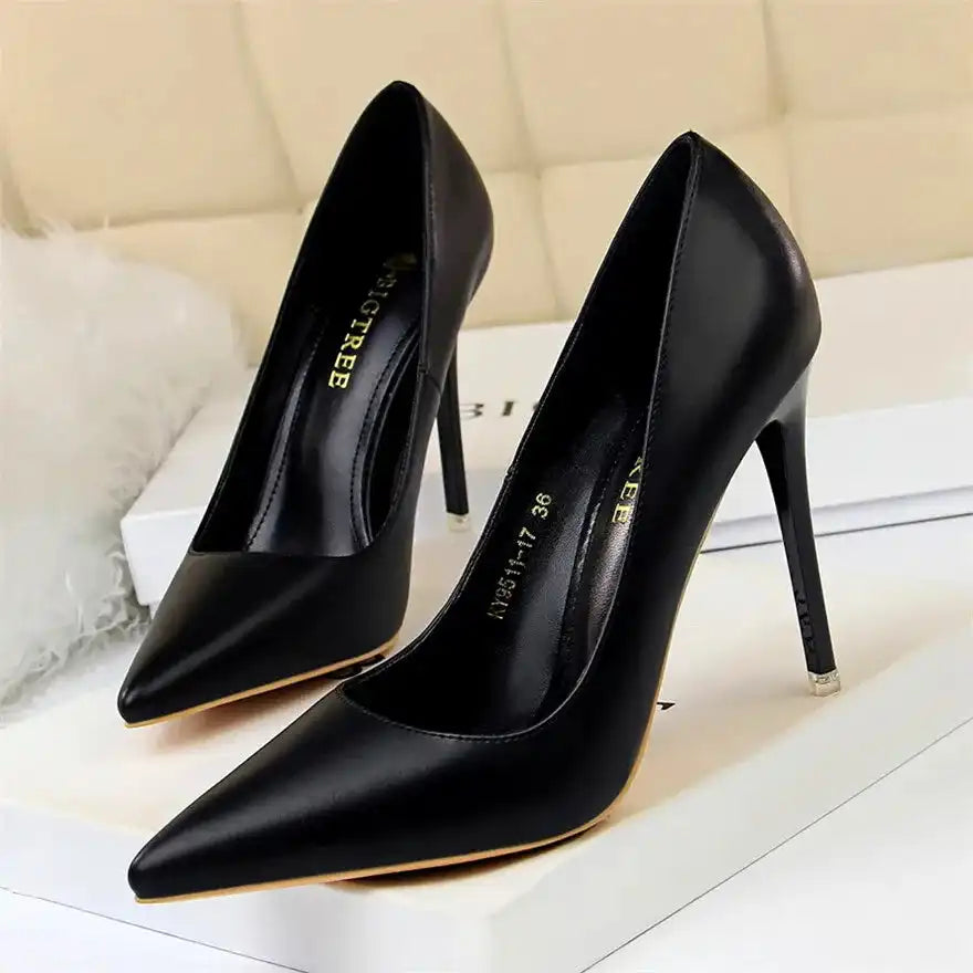 Fashion Women's Pointed Toe Pumps Soft Leather High Heels Slip-On Candy Colored 7.5/10.5cm Shoes