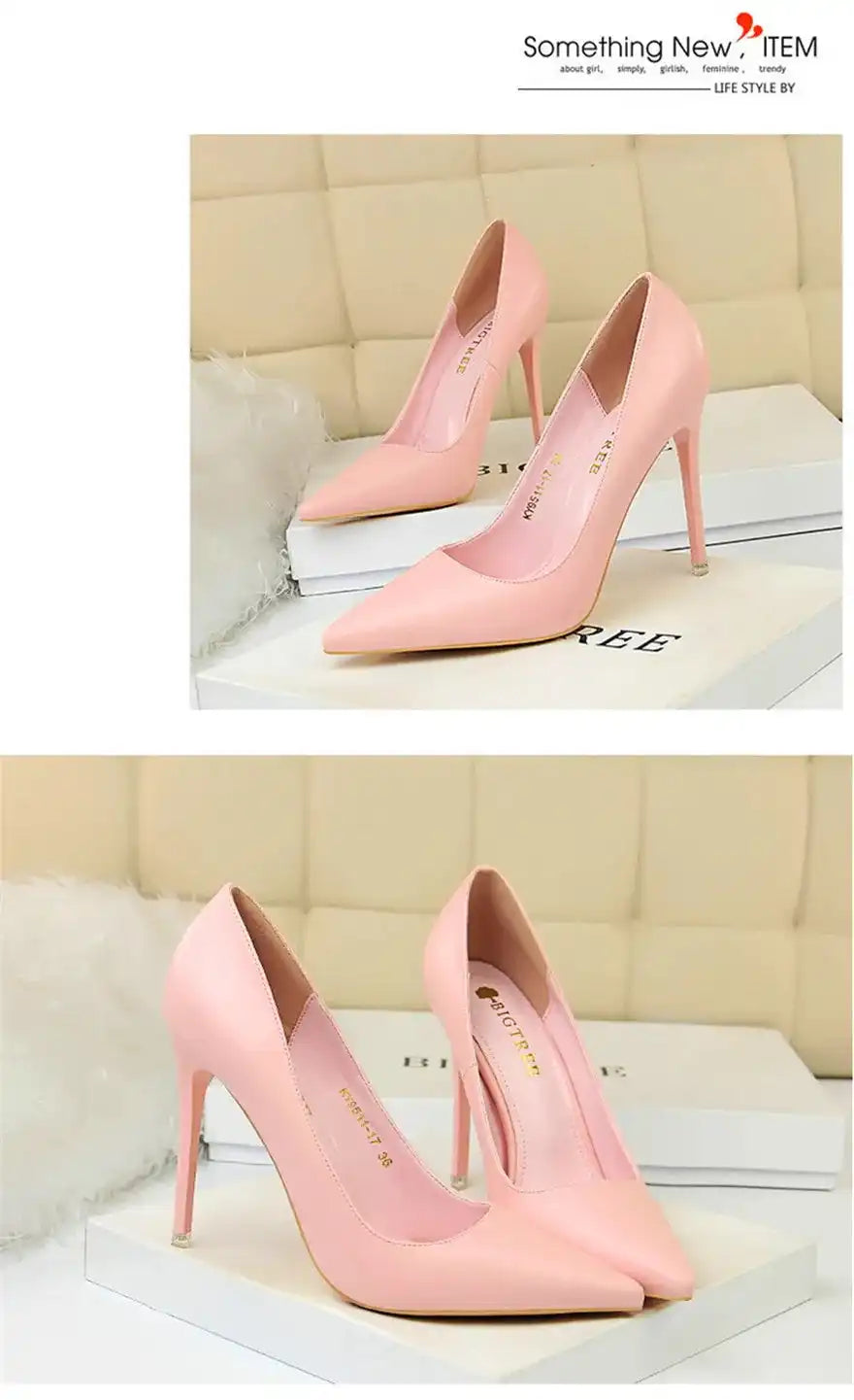 Fashion Women's Pointed Toe Pumps Soft Leather High Heels Slip-On Candy Colored 7.5/10.5cm Shoes