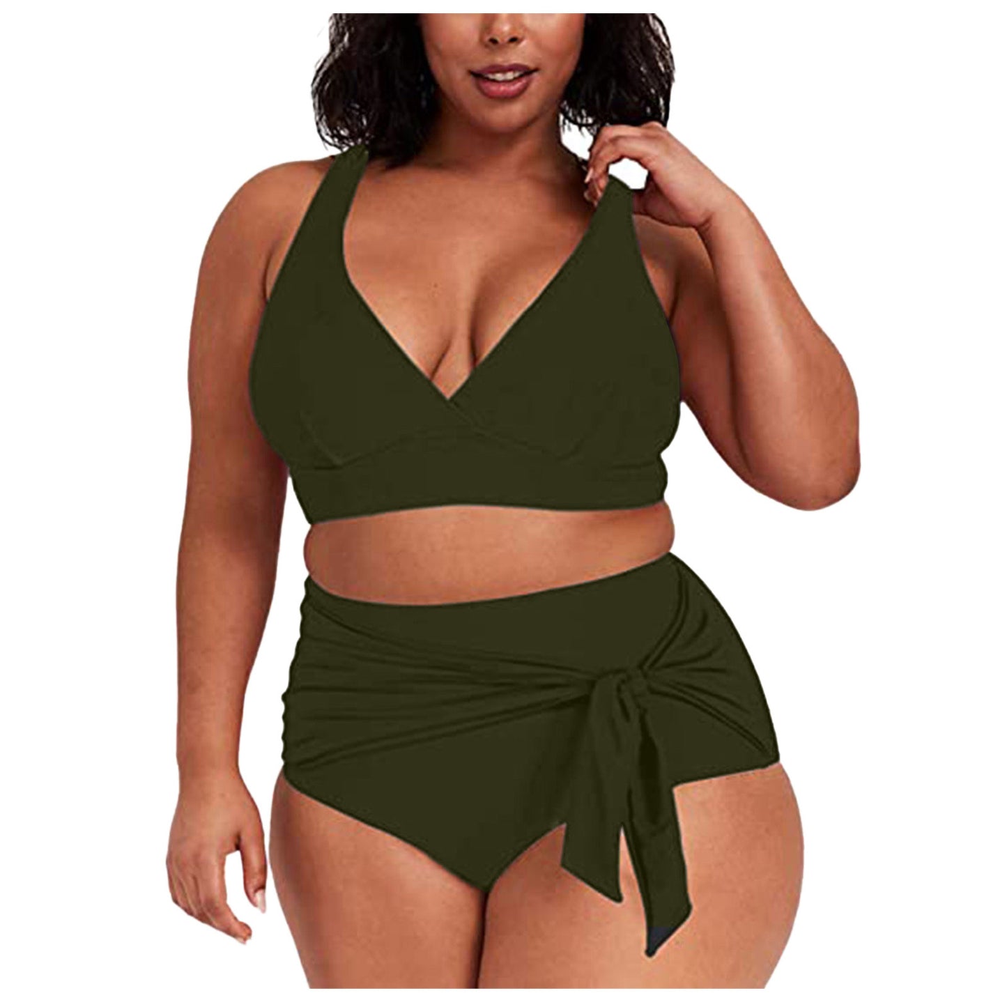 2023 Womens Swimwear High Waist Bikini Solid Color Plus Size Big Breast Swimsuit Strappy Bather Swimming Wear Bathing Suit - Just The Fly Way