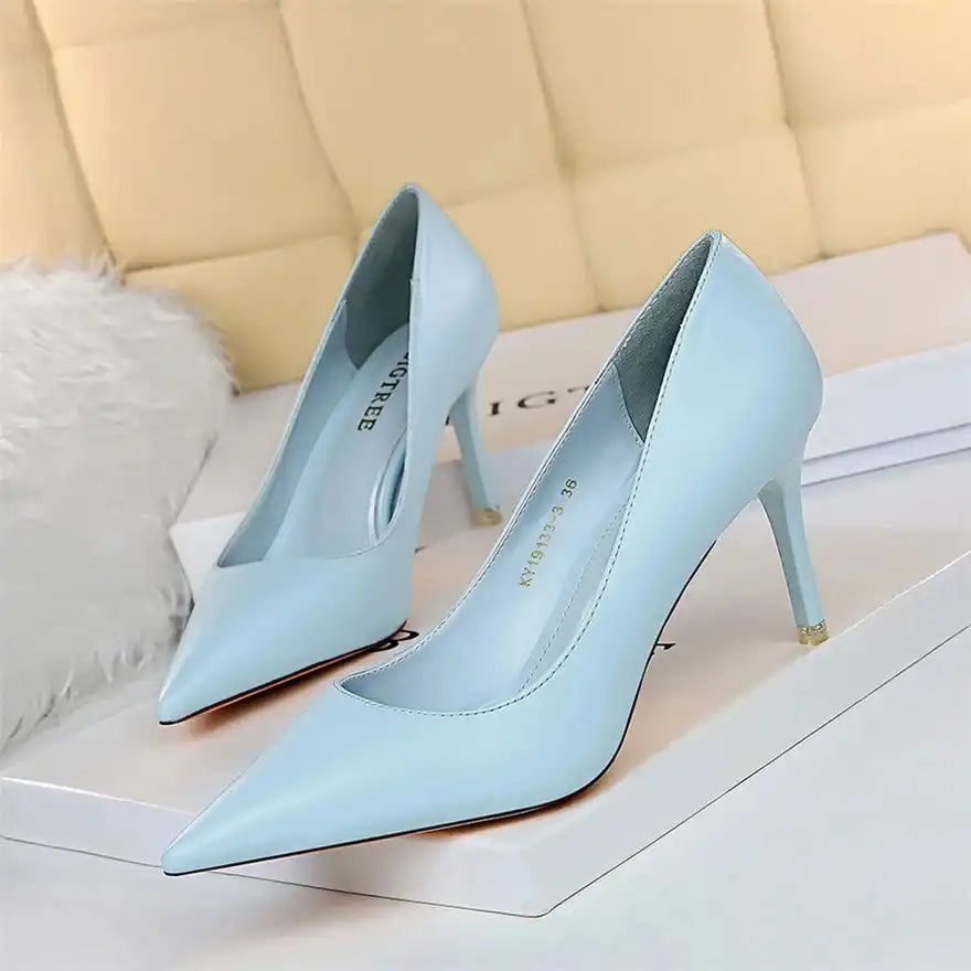 Fashion Women's Pointed Toe Pumps Soft Leather High Heels Slip-On Candy Colored 7.5/10.5cm Shoes
