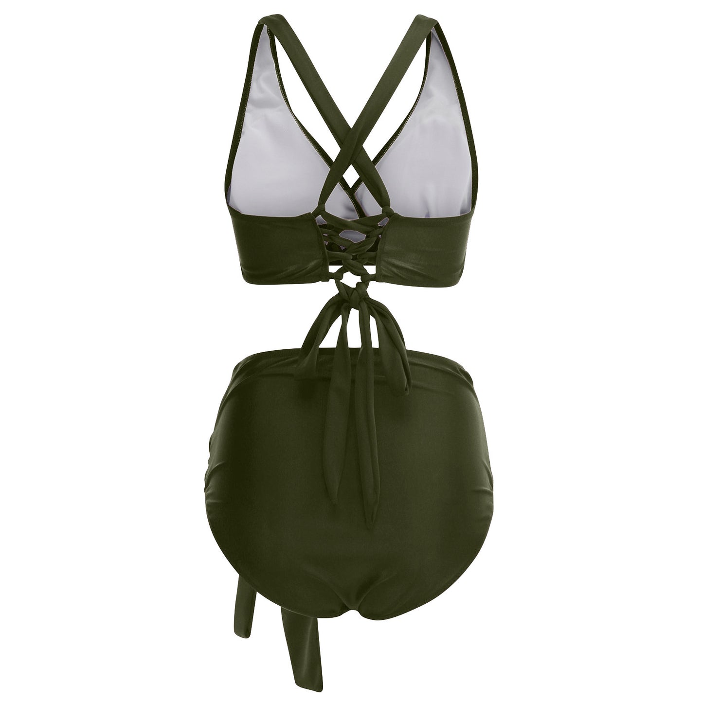 2023 Womens Swimwear High Waist Bikini Solid Color Plus Size Big Breast Swimsuit Strappy Bather Swimming Wear Bathing Suit - Just The Fly Way
