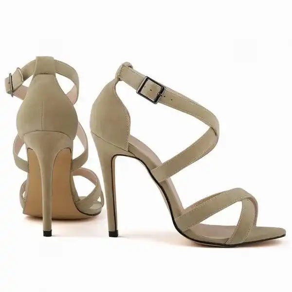 New Sexy Women Sandals Fashion Open Toe Ankle Straps High Heels Summer 11cm Thin Heel Party Dress Shoes Plus Size