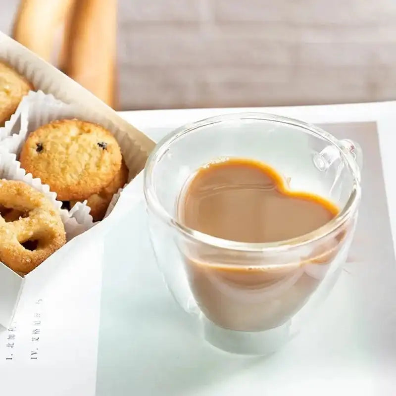 Heart Love Shaped Glass Mug Couple Cups Double Glass Cup Heat-Resisting Wine Glasses Tea Mugs Milk Espresso Coffee Cup Drinkware - Just The Fly Way