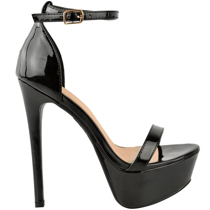 Fashionable, Bold and Beautiful DressWomen Sandals Sexy 14cm Supper High Heels Patent Leather Nighclub Platform Open Toes Sandals Party Red Wedding Shoes Plus Size
