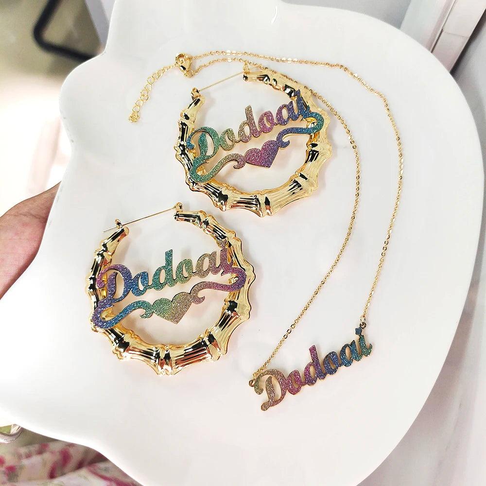 Customized Name, Rainbow, Hoop Earrings 40mm-100mm - Just The Fly Way