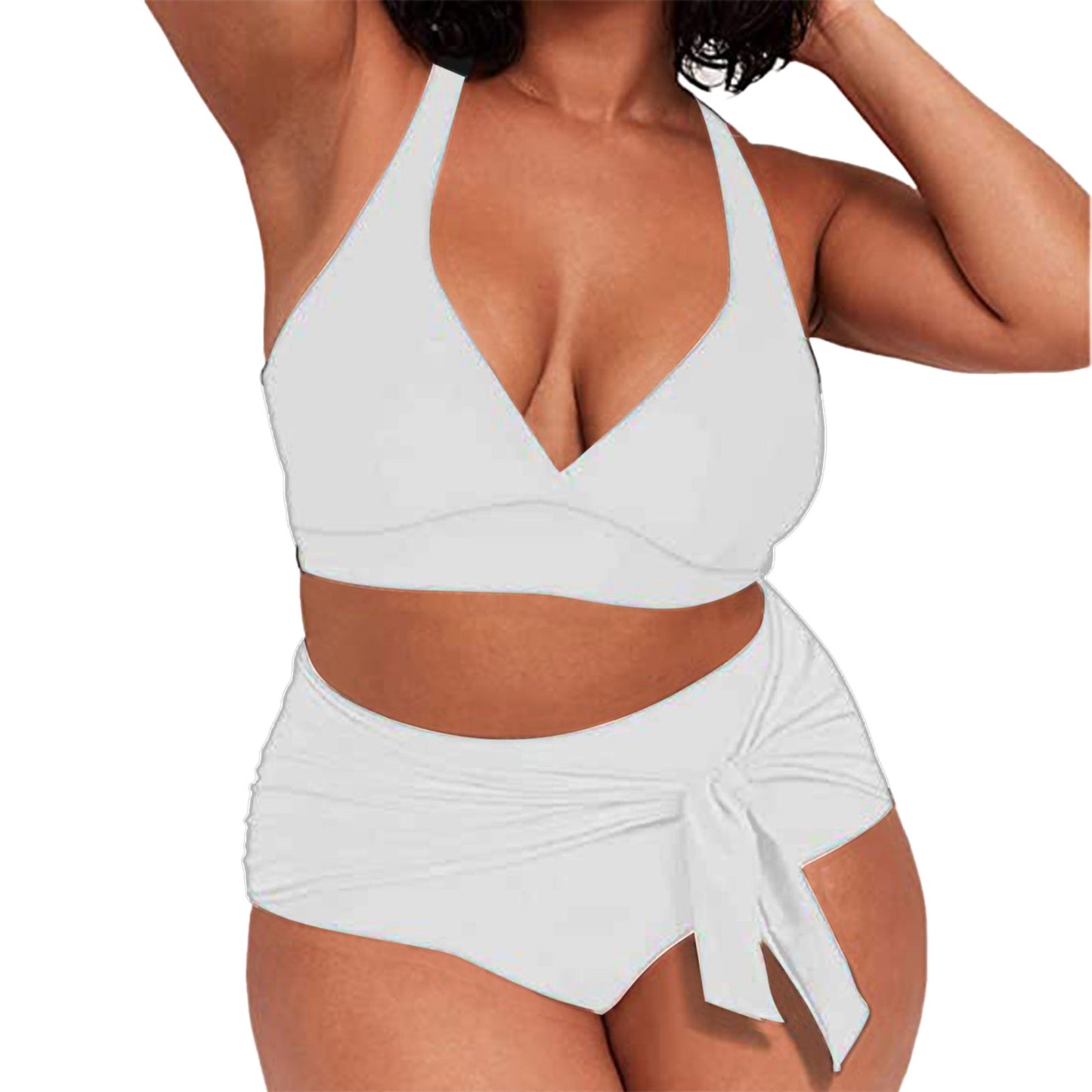 2023 Womens Swimwear High Waist Bikini Solid Color Plus Size Big Breast Swimsuit Strappy Bather Swimming Wear Bathing Suit - Just The Fly Way