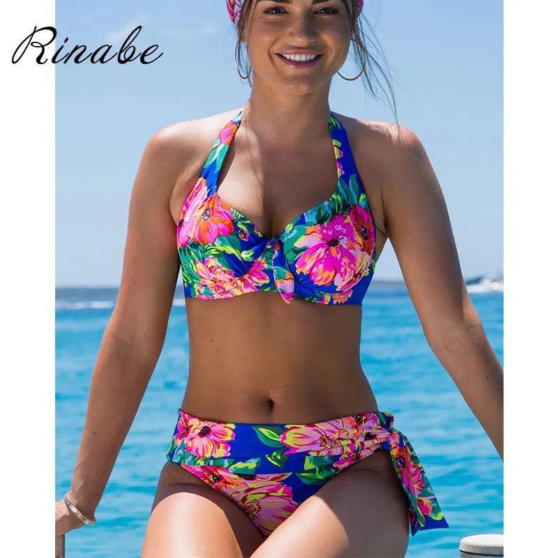 Rinabe Push Up Bikini, Floral Print Swimwear, High Waist - Just The Fly Way