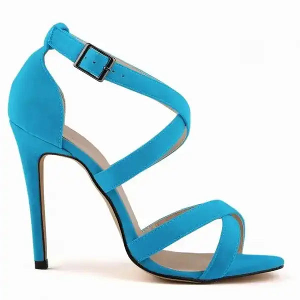 New Sexy Women Sandals Fashion Open Toe Ankle Straps High Heels Summer 11cm Thin Heel Party Dress Shoes Plus Size