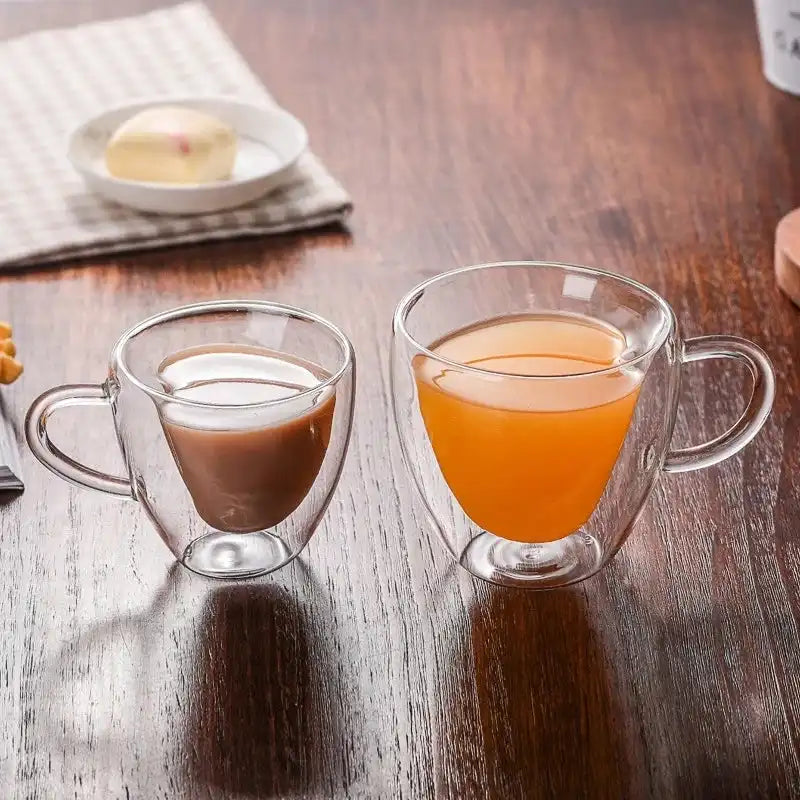 Heart Love Shaped Glass Mug Couple Cups Double Glass Cup Heat-Resisting Wine Glasses Tea Mugs Milk Espresso Coffee Cup Drinkware - Just The Fly Way