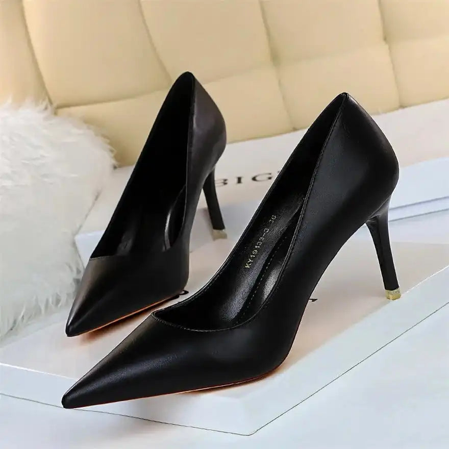 Fashion Women's Pointed Toe Pumps Soft Leather High Heels Slip-On Candy Colored 7.5/10.5cm Shoes
