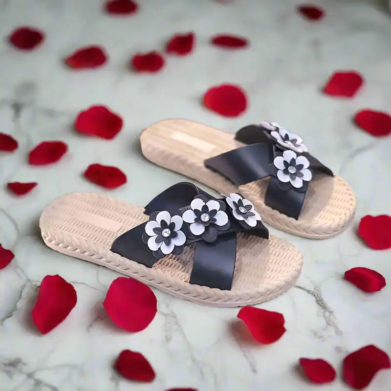 Shine On Floral Summer Slippers for Women – Stylish Non-Slip Sandals with Gold, Silver, Moissanite & Amethyst Accents - Just The Fly Way