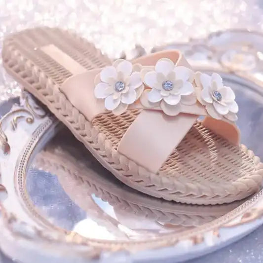 Shine On Floral Summer Slippers for Women – Stylish Non-Slip Sandals with Gold, Silver, Moissanite & Amethyst Accents - Just The Fly Way