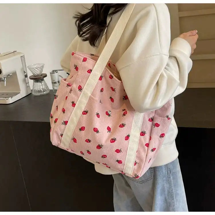 Strawberry Summer Little Fresh Canvas Easiest for Match Shoulder Bag - Just The Fly Way