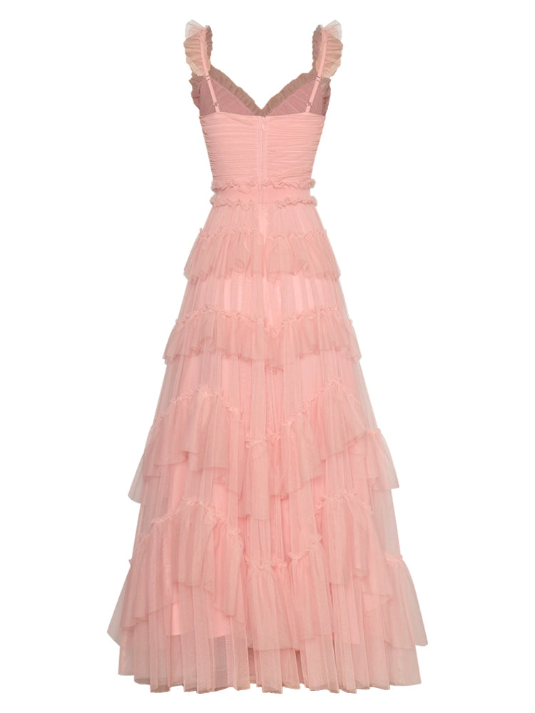 Backless Gauzy Formal Swing Dress Cake Summer Suspender Skirt