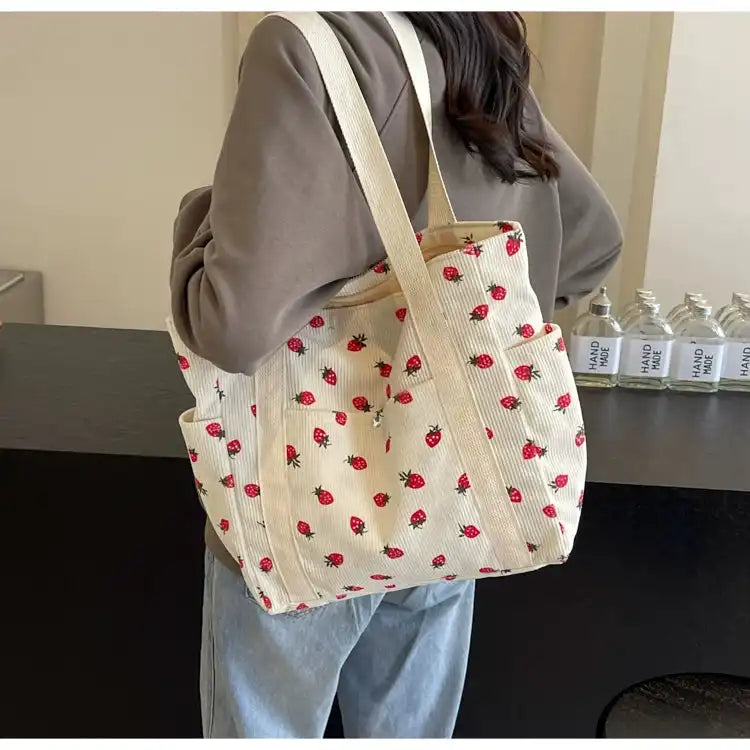 Strawberry Summer Little Fresh Canvas Easiest for Match Shoulder Bag - Just The Fly Way