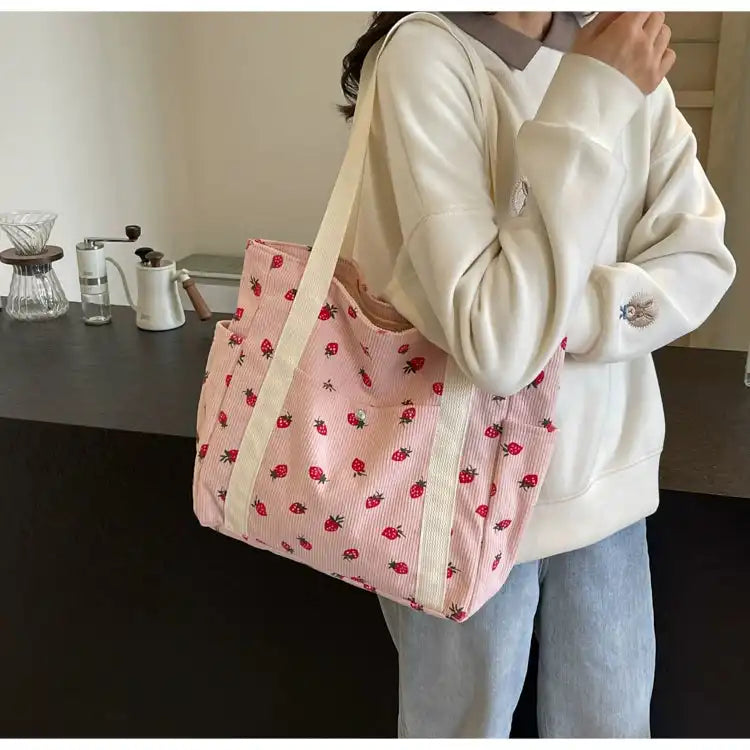 Strawberry Summer Little Fresh Canvas Easiest for Match Shoulder Bag - Just The Fly Way