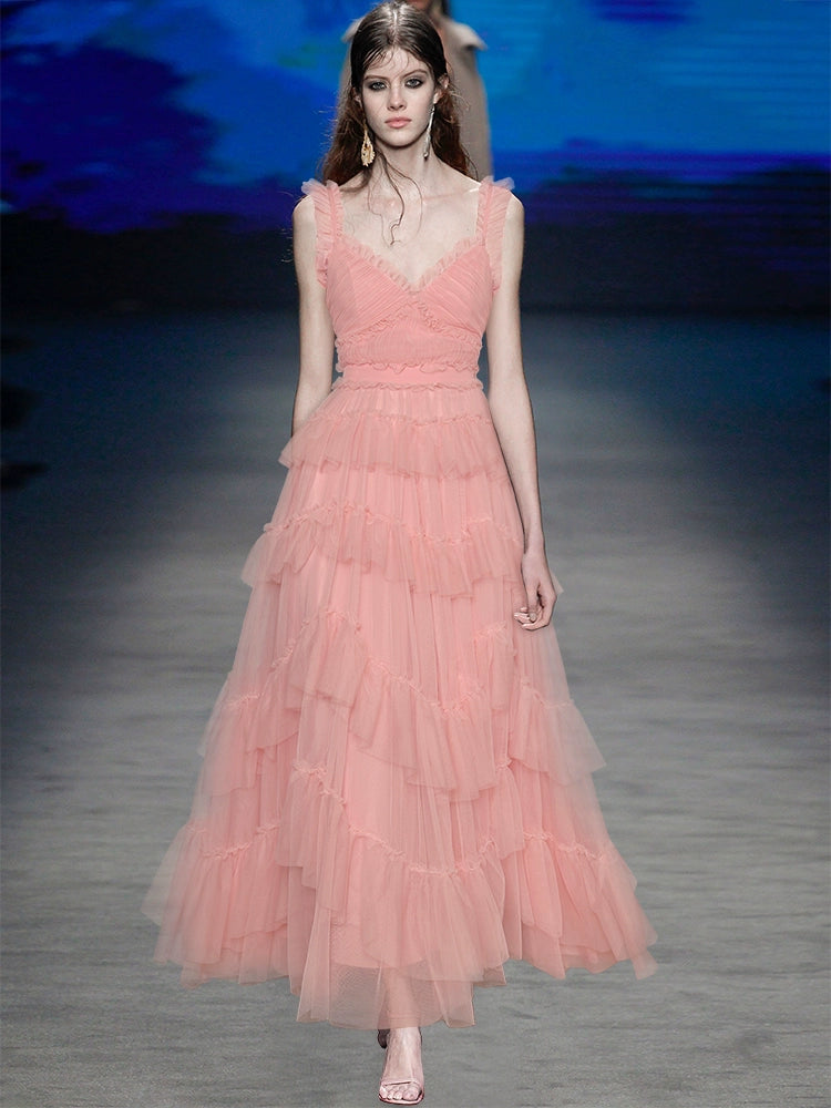 Backless Gauzy Formal Swing Dress Cake Summer Suspender Skirt