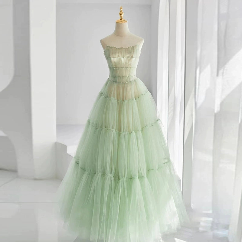 Green Tube Top Mori Style Evening Dress Female Classy Light Luxury Minority Host Birthday Adult Ceremony Princess Dress Light Wedding Dress