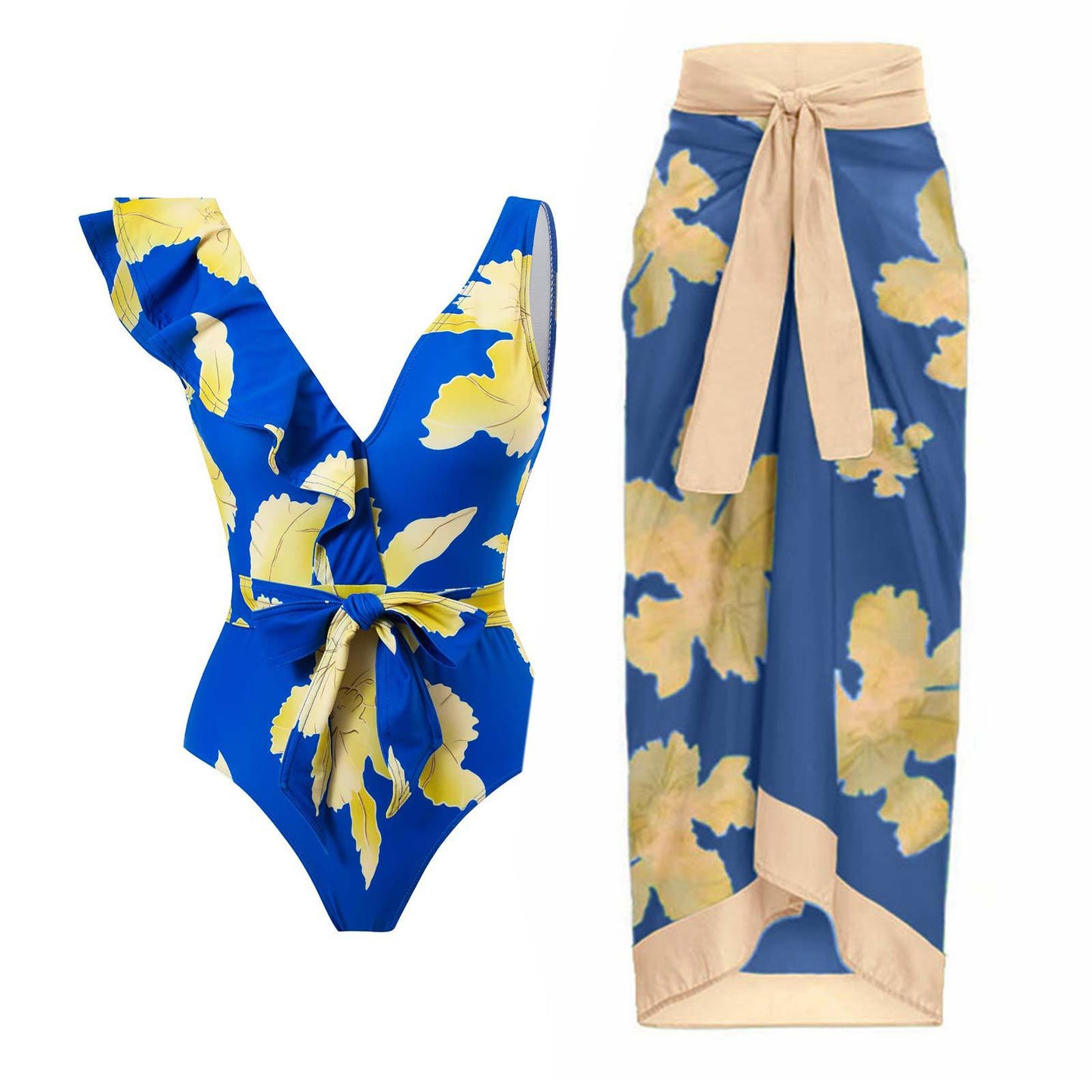 Fashion Self-Tie Dress Chiffon Niche Style One-Piece Swimsuit - Just The Fly Way