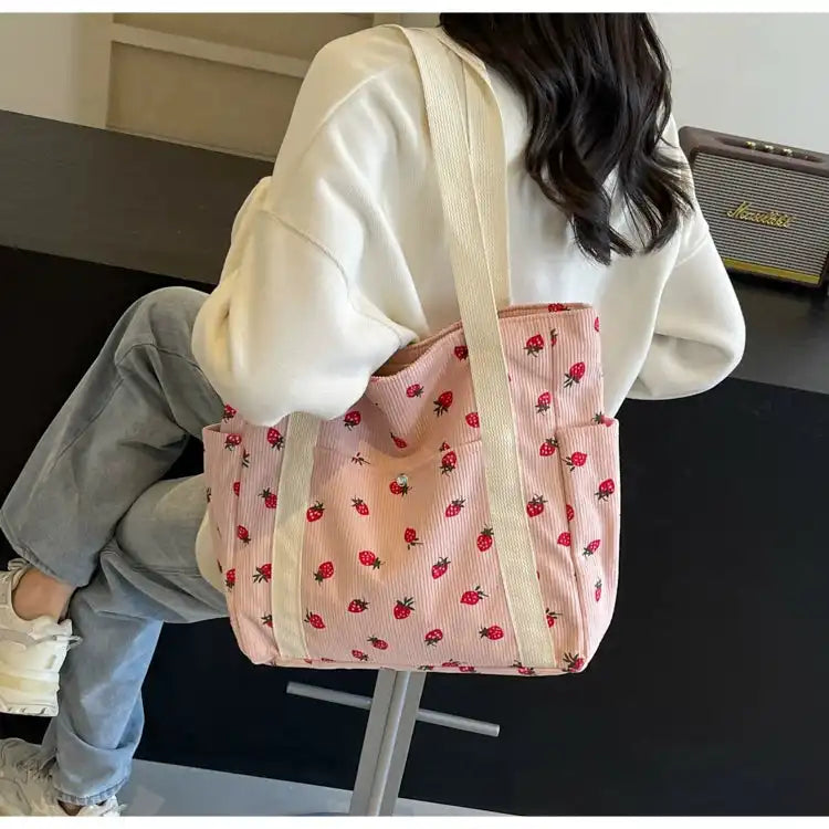 Strawberry Summer Little Fresh Canvas Easiest for Match Shoulder Bag - Just The Fly Way